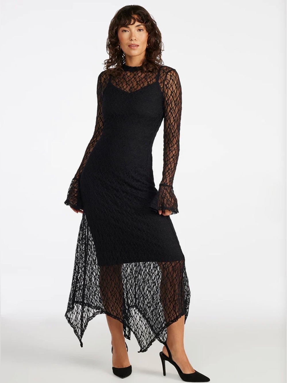 JustFab Lace Long Sleeve Maxi Dress